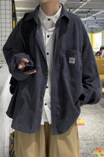 秋装灯芯绒外套长袖衬衫宽松衬衣情侣男女学生中性潮H202/P45，男装衬衫，钱塘713