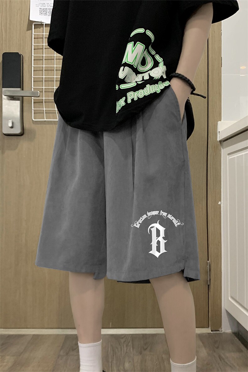 港风夏季新款宽松桃皮绒印花纯色运动裤男女短裤K6105P25控38,男装牛仔裤,电商A268A
