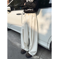 现货ZK7985-批65休闲西裤轻熟风美式垂感西装阔腿腰带长裤，男装西裤，电商A059