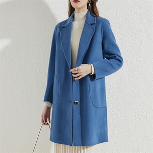 女士秋冬新款简约双面呢大衣经典版型休闲时尚百搭显瘦外套图片