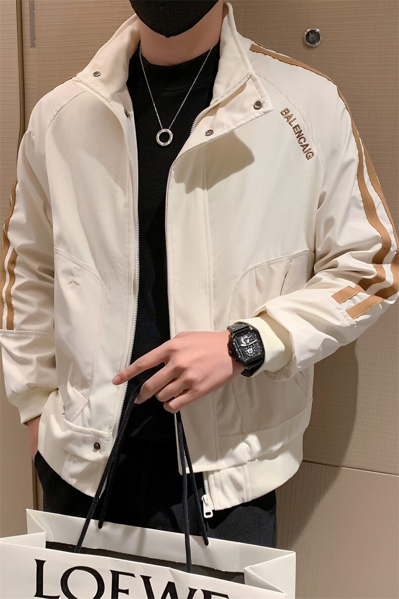 立领拼接工装条纹设计夹克男春秋季潮流上衣休闲百搭外套JK02-P95,男装夹克,电商D323（原B261）