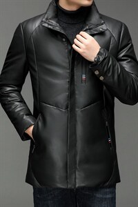 X2256秋冬新款海宁皮衣男士中长款绵羊皮鹅绒羽绒服翻领P640图片