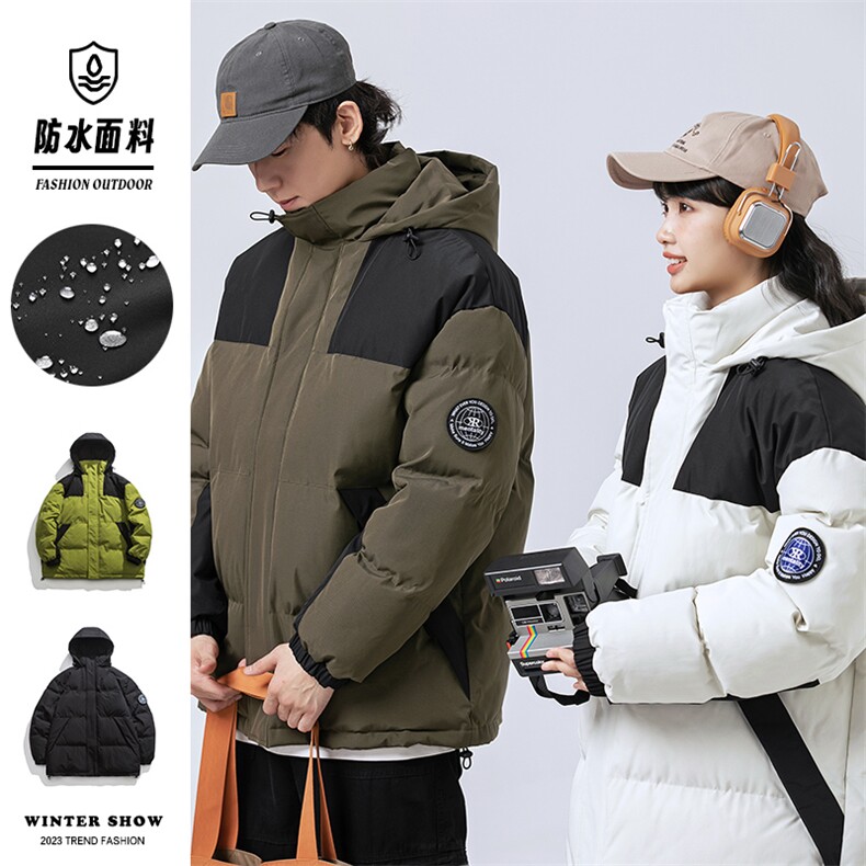秋冬港风连帽时尚棉衣袖章宽松加厚冬季外套MY9308P-95,男装棉衣,电商A128