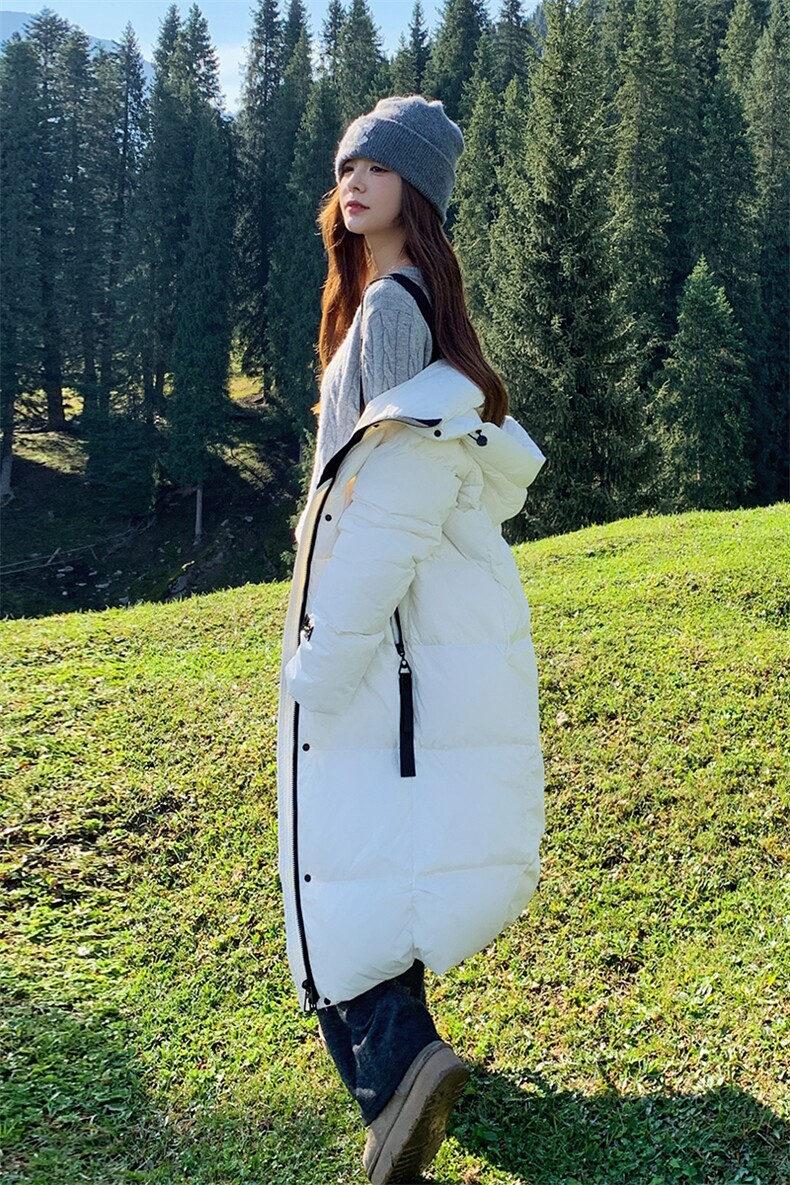白色超好看羽绒服女冬季2024韩系温柔过膝加厚90白鸭绒外套,女装羽绒服,诺蝶