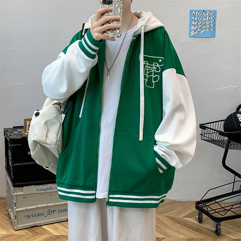 2023秋装男士学生港风青少年毛巾绣连帽棒球服夹克外套7312-P110,男装夹克,电商A441-1