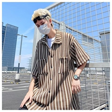 美式复古条纹短袖针织开衫外套男女夏季休闲半袖衬衣CC55，女装短外套，星座1116A-1（原606A）