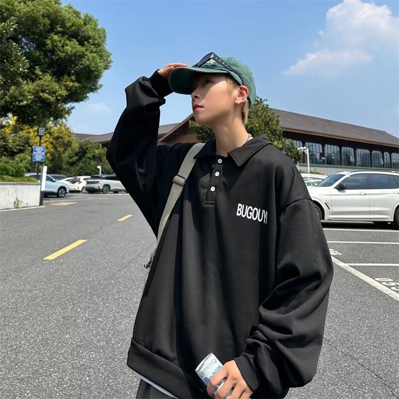 polo衫卫衣男秋季宽松潮牌高街运动上衣春秋港风ins痞帅C36-P40,男装Polo衫,星座313A-2