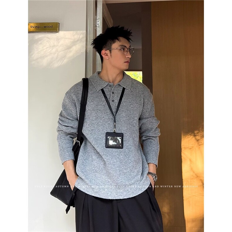 JY437-P54美式复古休闲慵懒风V领针织衫男纯色外套网图,男装针织衫/毛衣,星座1501-3