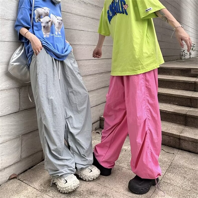 美式多巴胺复古速干工装裤男女宽松休闲降落伞阔腿裤子KX506-P35,男装休闲裤,星座1008