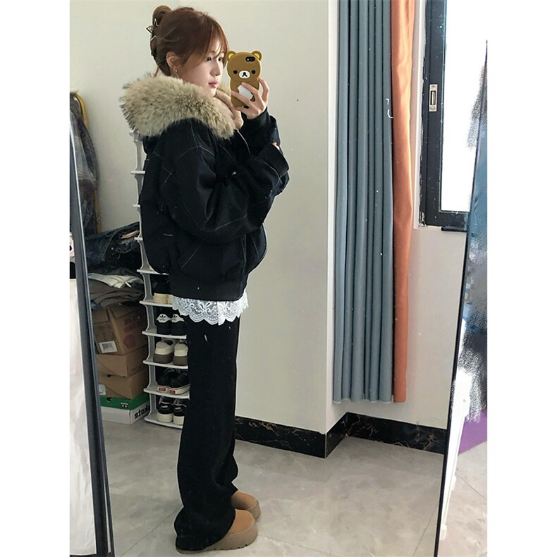 现货重磅boxy短款棉衣座山雕大毛毛领男女棉服水洗工装厚外套,男装棉衣,电商A486-1