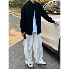 长袖立领仿麻休闲衬衫1302-GC67-P40控68成分100棉，男装衬衫，星座1302