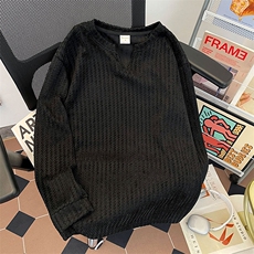 美式高街千鸟格子长袖T恤男女亨利V领英伦雅痞休闲宽松长袖打底衫，男装T恤，电商A443