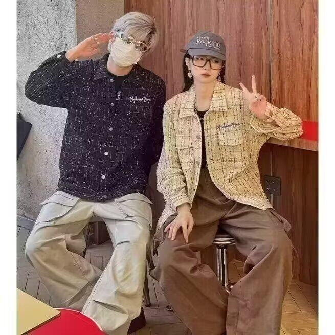 潮小香风外套男秋季新款轻熟高级感工装上衣千鸟格潮牌开衫夹克,男装夹克,星座506A