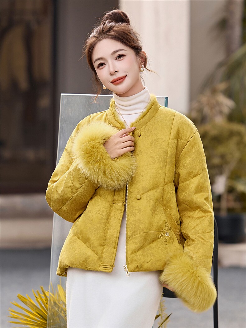 新中式立领羽绒服女2025冬季新款巨好看刺绣大毛领白鸭绒外套,女装羽绒服,浙宝029