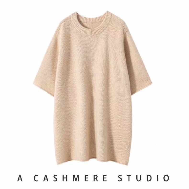 2025年夏季新款五针加厚针织大短袖时尚休闲通勤百搭，女装针织衫/毛衣，隆秋羊绒