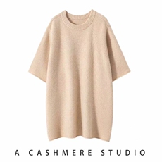 2025年夏季新款五针加厚针织大短袖时尚休闲通勤百搭,女装针织衫/毛衣,隆秋羊绒,清河羊绒市场 2025年夏季新款五针加厚针织大短袖时尚休闲通勤百搭,女装针织衫/毛衣,隆秋羊绒,清河羊绒市场