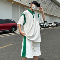 夏季现货主推大码港风冰丝防晒翻领短袖休闲运动套装男S14P60，男装休闲套装，电商B226