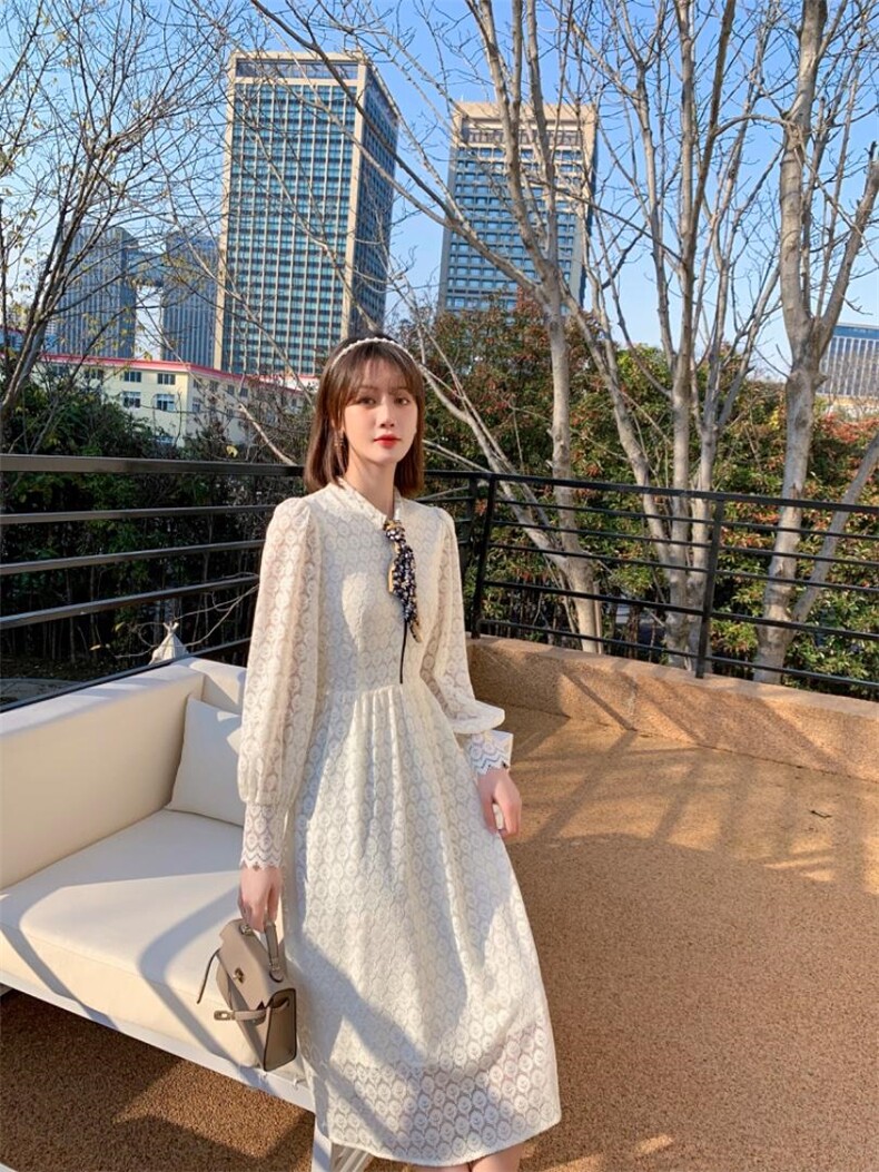 秋季新款韩版时尚修身显瘦气质高雅淑女连衣裙，女装连衣裙，荷塘月色