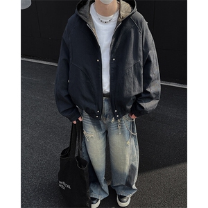 春秋新款设计感小众座山蟒外套男潮宽松情侣百搭连帽夹克J04/P120图片