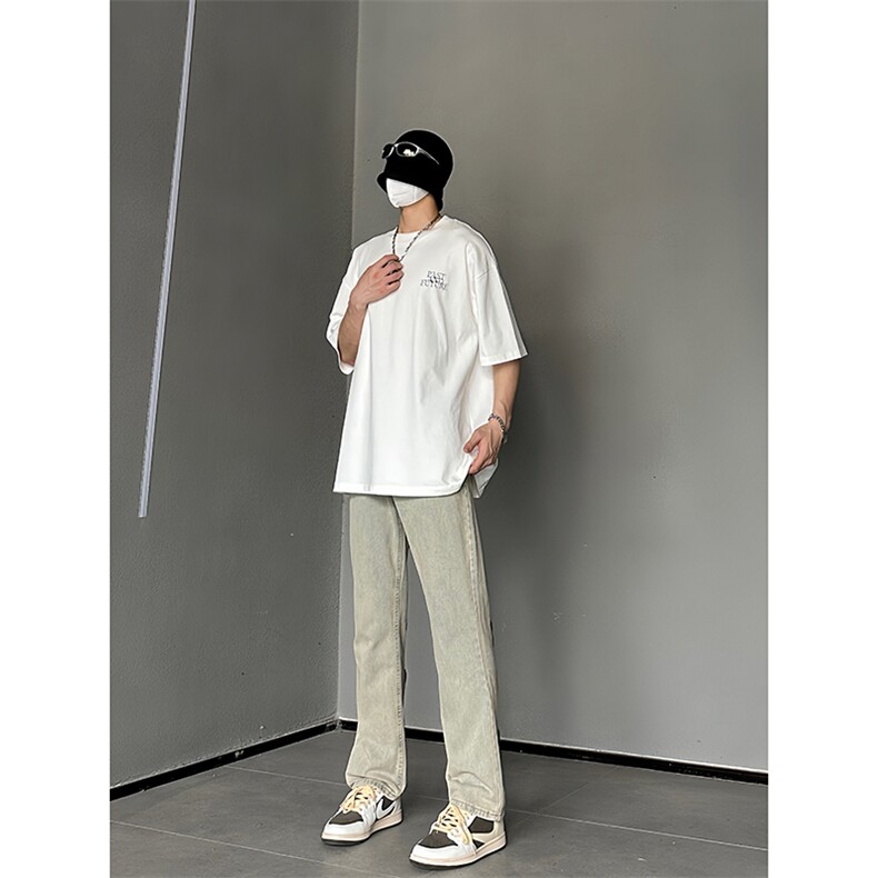 B221美式ins高街暗黑小众情侣毛巾绣直筒牛仔裤LK23021-P65控88,男装牛仔裤,电商B221