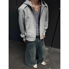 解构连帽卫衣硬挺重磅廓形开衫外套夹克WY604特P65，男装夹克，星座908-1