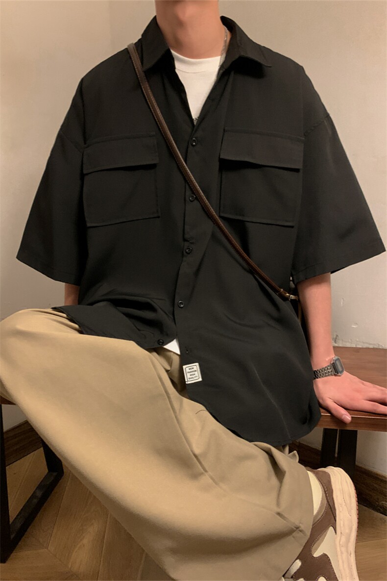 C3070/P35冰丝工装多口袋短袖衬衣男女潮大码外套衬衫男,男装衬衫,电商A141