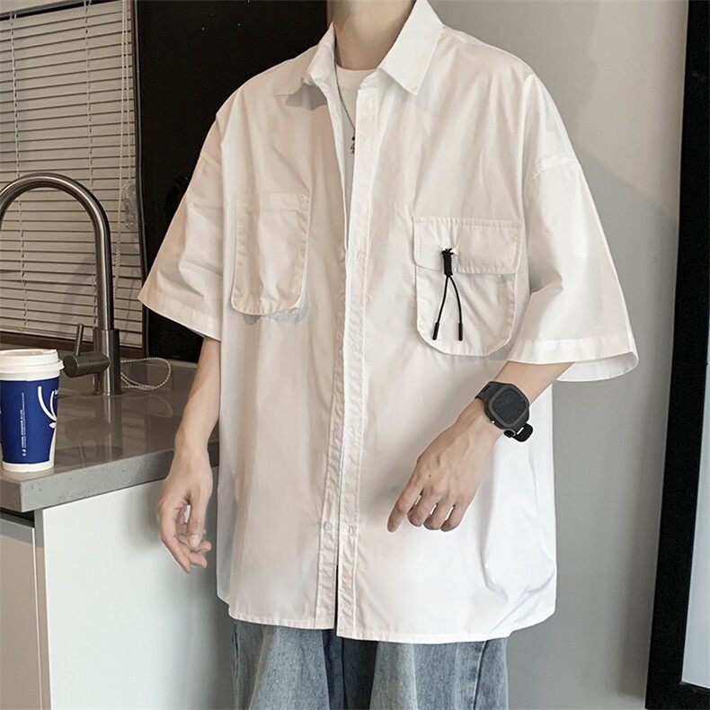 短袖衬衫男日系复古工装口袋衬衣潮牌宽松休闲外套CS01260-P38,男装衬衫,星座308B-2