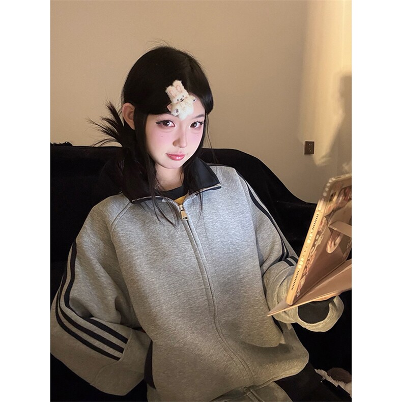 抖音得物高品质26春装美式高街重磅结构拼接织带立领卫衣外套CM42,女装短外套,电商A486