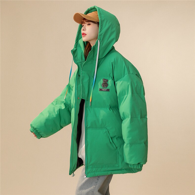 中性风小熊加厚宽松连帽面包服棉衣外套情侣装棉服G1033P128女,男装棉衣,电商A339