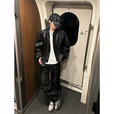 （网图现货）潮流垫肩百搭皮衣短款夹克外套1209-1-JK20-P70，男装皮衣，星座1209-1