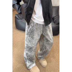 豹纹卫裤男女秋冬季慵懒风直筒裤子重磅阔腿弯刀裤 CK11图片