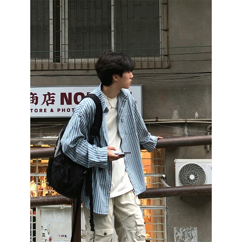 特P52无差价新款秋季潮流百搭条纹长袖衬衫-HS2305港风街头,男装衬衫,电商A003