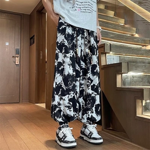 潮夏季青少年标准免烫新中式风休闲裤扎染宽松灯笼裤纯色X907图片