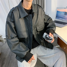 慵懒青春流行翻领新款潮流秋季潮牌休闲潮男皮衣JK0989-P78，男装夹克，星座308B-1