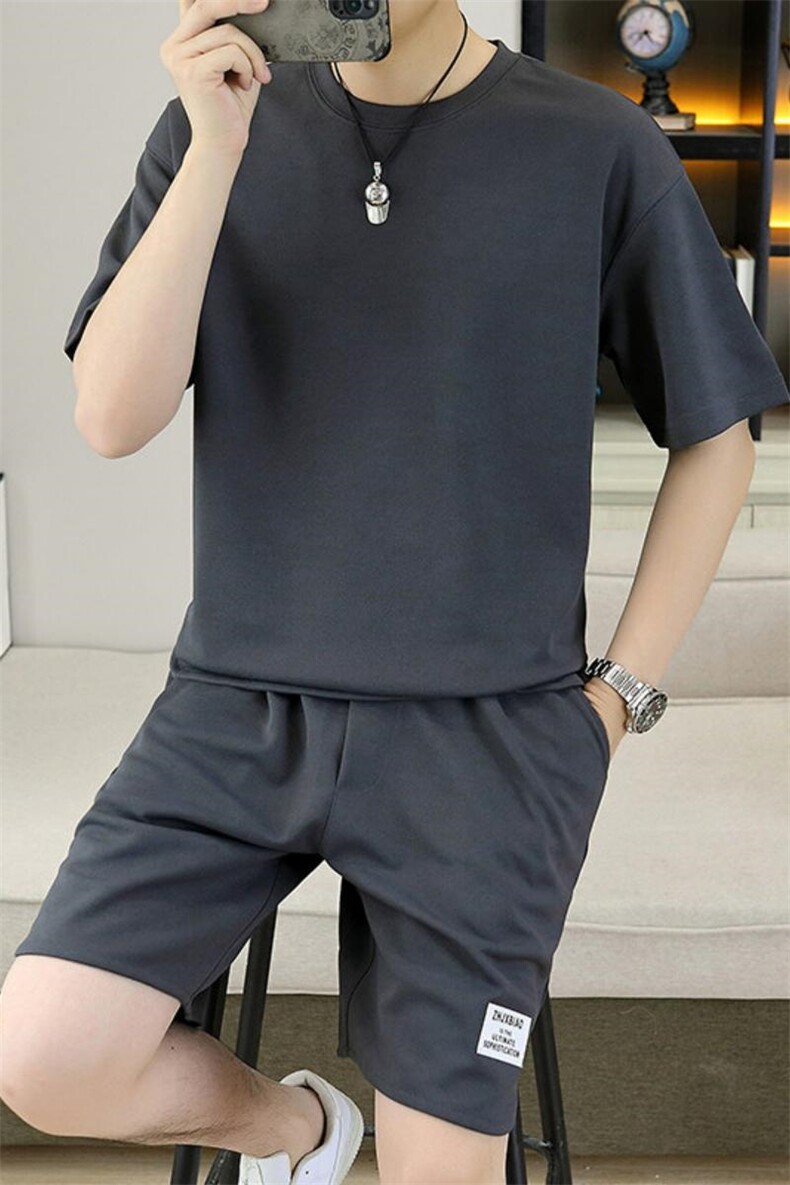 83658-P55夏季圆领短袖T恤男休闲短裤套装,男装T恤,电商D310B-1