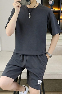 83658-P55 夏季圆领短袖T恤男休闲短裤套装图片
