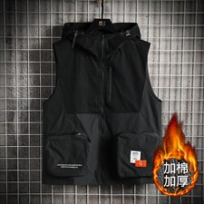 8XL-M码2023冬季新款加棉连帽工装机能马甲男无袖外套加肥加大码,男装棉衣,钱塘717(原712)