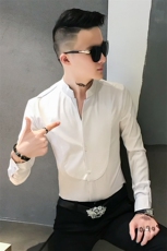 312A-836-P50新款立领纯色修身衬衫男发型师网红夜场工装衬衫-首5，男装衬衫，星座312A-5
