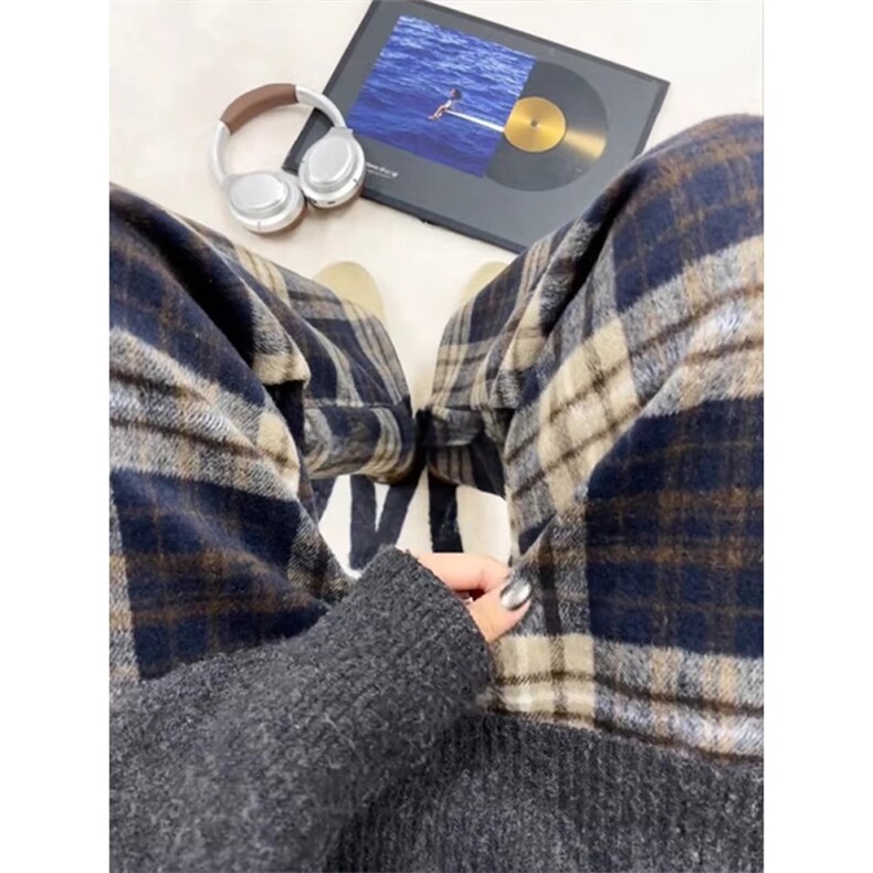美式复古毛呢格子裤男款秋冬重磅卫裤慵懒风运动休闲裤MKC20P49,男装休闲裤,星座1013-5