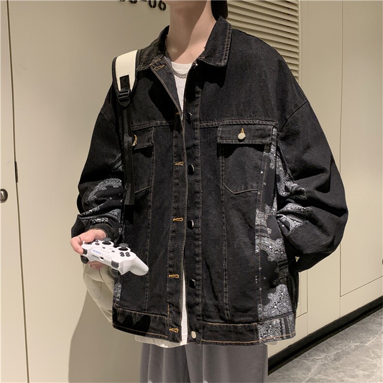 腰果花拼接牛仔春秋季宽松原宿bf复古港风情侣夹克上衣W1517-P62,男装夹克,星座512-2
