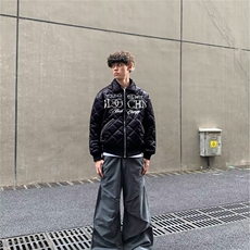 网图美潮珍珠钉菱形格boxy版棉服外套W1925/特P95，男装棉衣，电商B350