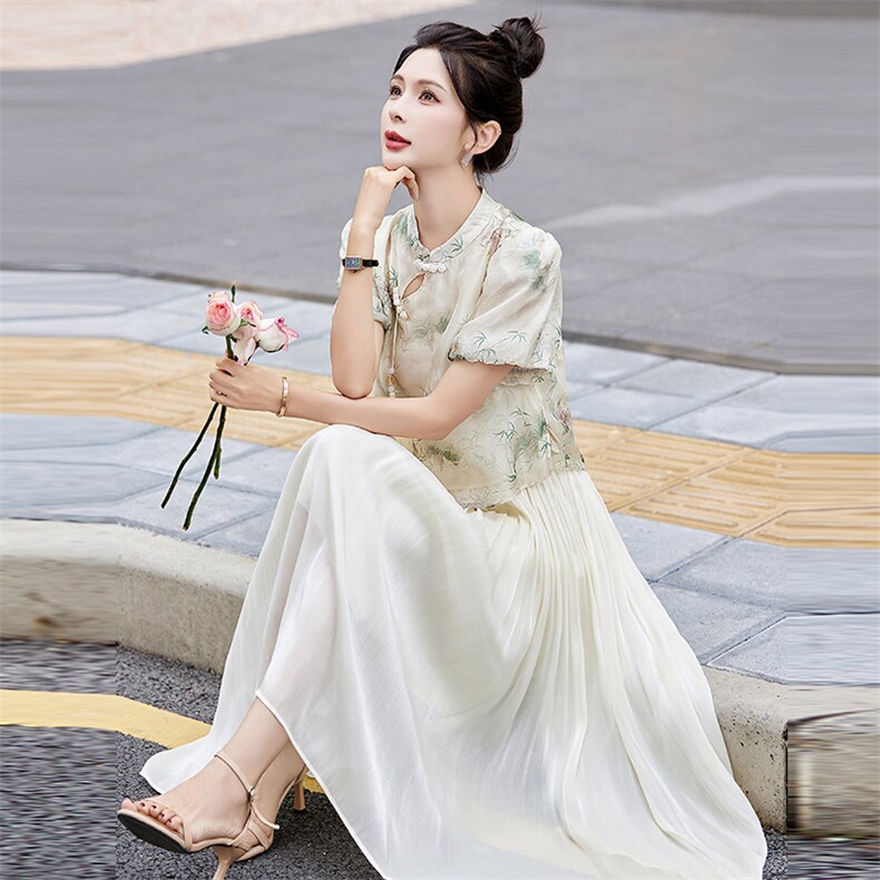 现货退货退现改良旗袍连衣裙两件套装女夏新中式年轻高端高贵优雅,商品下架区,韩然一族