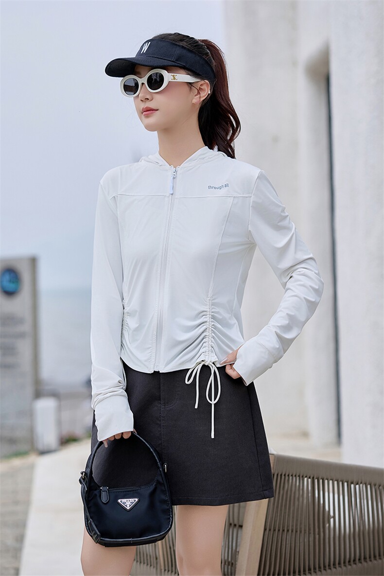 现货秒发2025夏季新款抽绳收腰显瘦冰凉透气防晒衣瑜伽服防晒服,女装防晒衣,星宇服饰