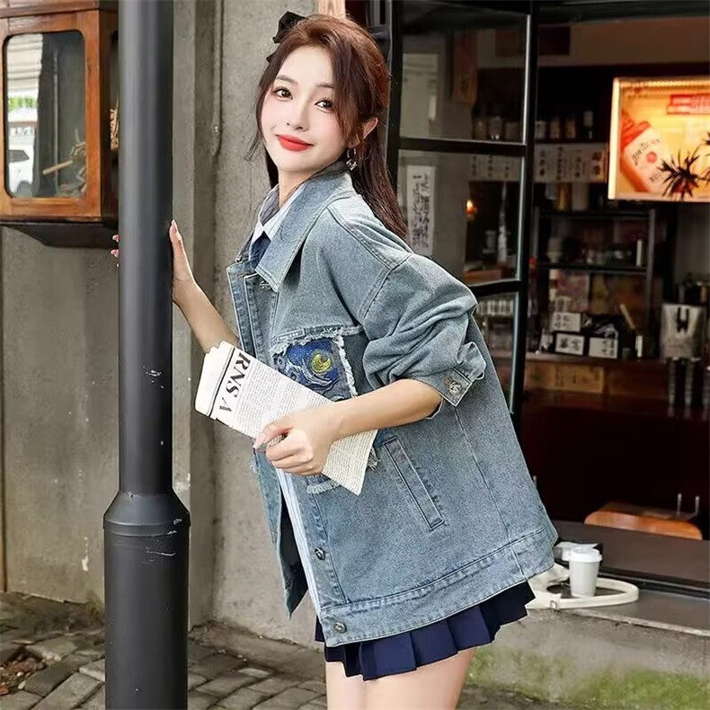 高级感刺绣牛仔外套女2025秋季新款文艺风宽松显瘦夹克上衣女风,男装工装外套,星座506A