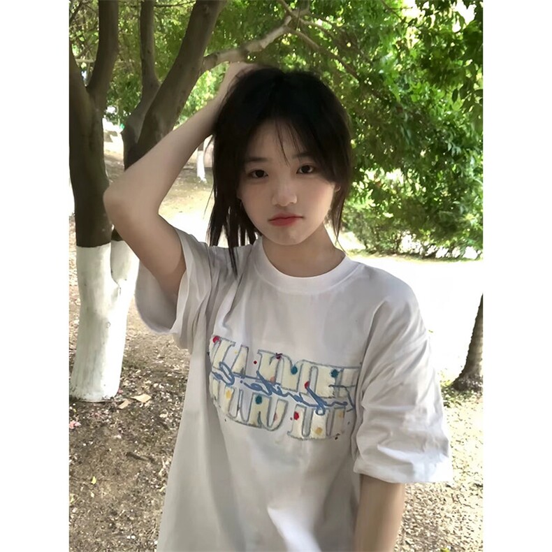 万针全刺绣工艺抖音得物高品质260克重磅纯棉双纱美式高街短袖T恤,男装T恤,电商A486