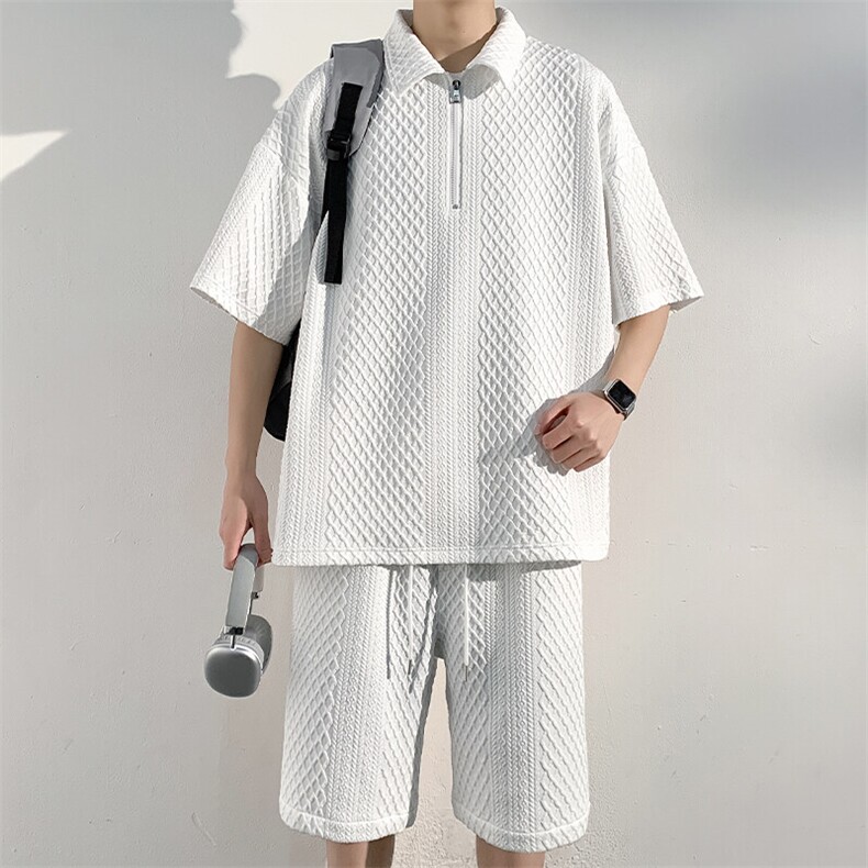 特批P60无差价夏季半拉链不规则提花肌理polo衫男两件套TZ5142,男装Polo衫,电商A001