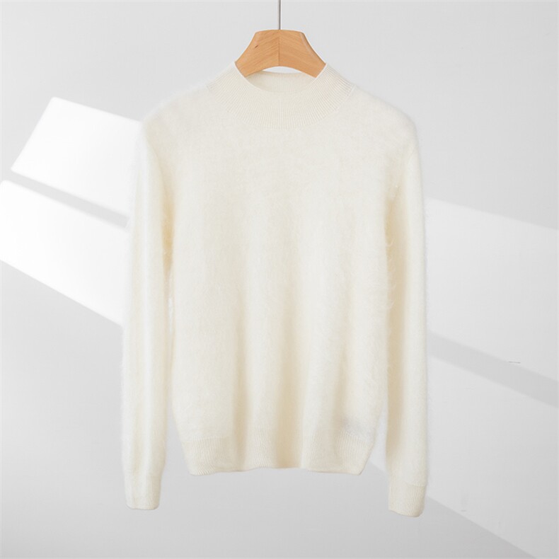 纯色气质百搭淑女半高领显白女士保暖毛衣拉绒羊绒衫，女装羊绒衫，万品羊绒