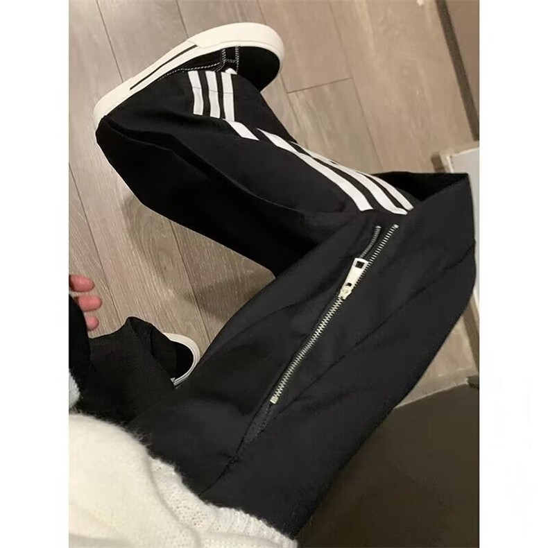 条纹拉链运动裤男美式高街设计感hiphop休闲直筒阔腿裤L20122-p50图片