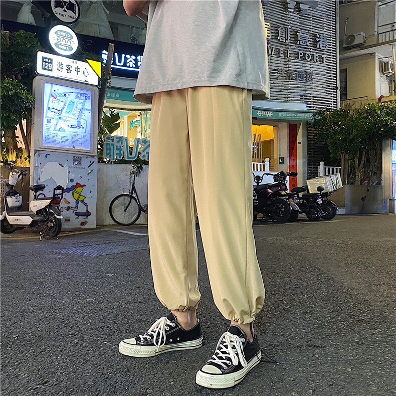 港风垂感冰丝休闲裤男宽松速干九分裤男2023-特批20，男装休闲裤，星座718-1