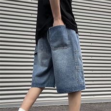 工装牛仔短裤男夏季阔腿五分裤潮牌美式复古休闲裤子DK2101-p38，男装牛仔裤，星座1008